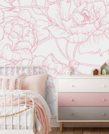 papel pintado floral rosa y blanco