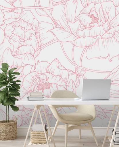 line kunst pink og hvid blomster tapet line kunst pink og hvid blomster tapet