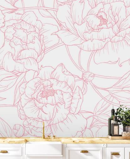 papel de parede floral rosa e branco