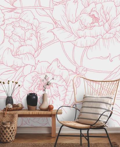 papel pintado floral rosa y blanco