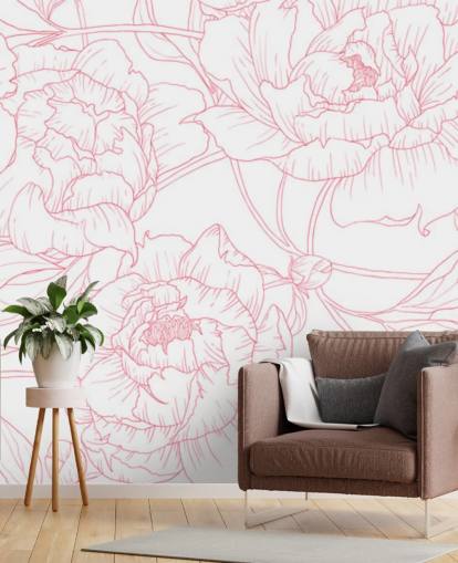 papel pintado floral rosa y blanco