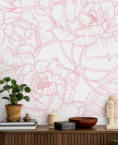 papel de parede floral rosa e branco