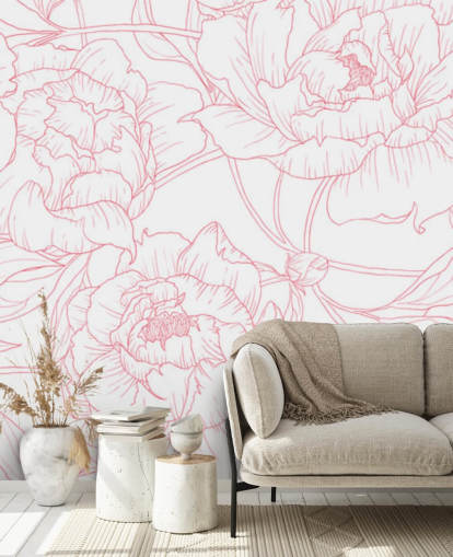 line art pink and white floral wallpaper line art pink and white floral wallpaper