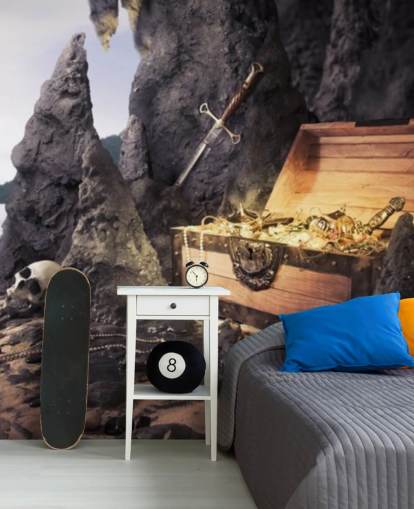 treasure chest in cave wallpaper