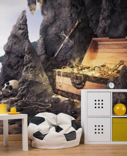 schatkist in grotbehang