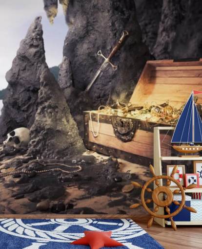 treasure chest in cave wallpaper