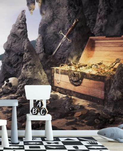 treasure chest in cave wallpaper
