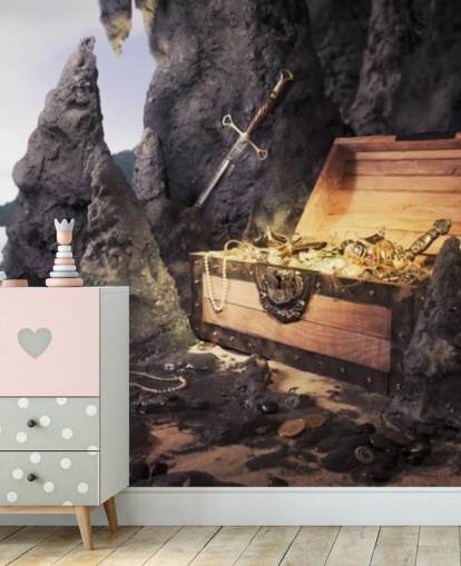 treasure chest in cave wallpaper