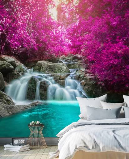 pink trees and waterfall wallpaper pink trees and waterfall wallpaper