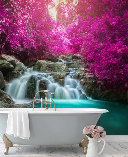 papel pintado de árboles rosados y cascada papel pintado de árboles rosados y cascada