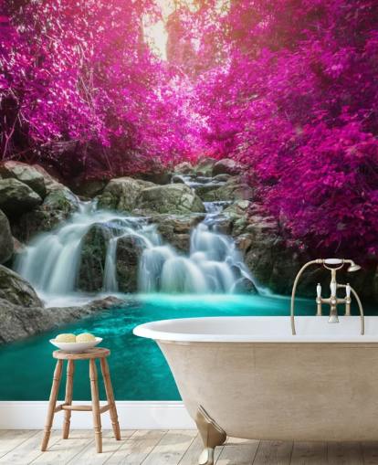 pink trees and waterfall wallpaper pink trees and waterfall wallpaper