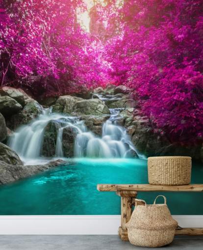 pink trees and waterfall wallpaper pink trees and waterfall wallpaper