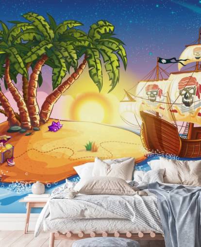 Pirate Island and Ship Wall Mural Pirate Island and Ship Wall Mural