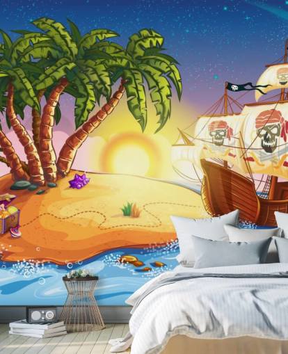 Mural de pared Isla pirata y barco Mural de pared Isla pirata y barco