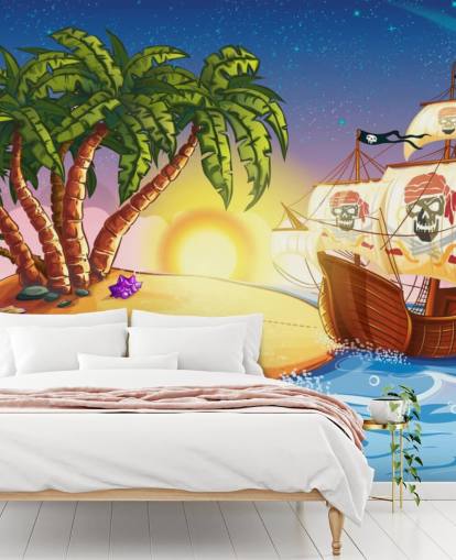 Pirate Island and Ship Wall Mural