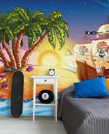 Pirate Island and Ship Wall Mural Pirate Island and Ship Wall Mural