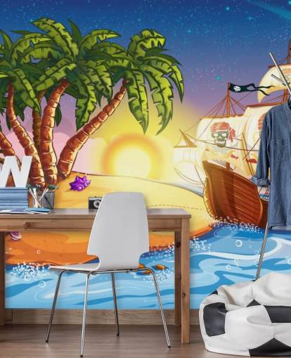 Pirate Island and Ship Wall Mural