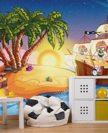 Pirate Island and Ship Wall Mural