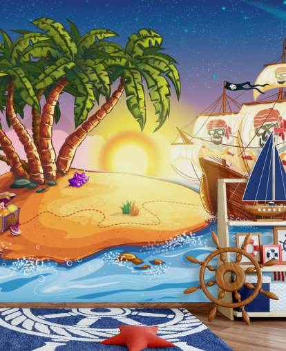 Pirate Island og Ship vægmaleri Pirate Island og Ship vægmaleri