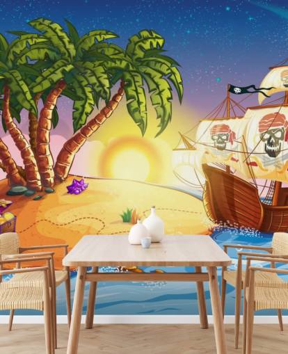 Pirate Island and Ship Wall Mural
