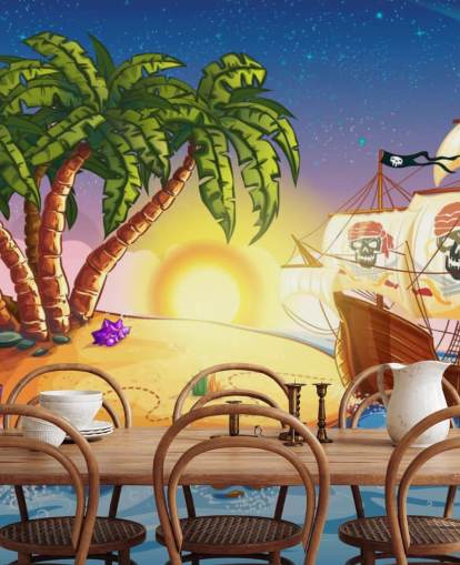 Pirate Island and Ship Wall Mural