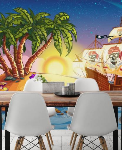 Pirate Island and Ship Wall Mural