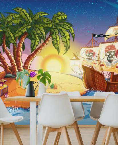 Pirate Island and Ship Wall Mural