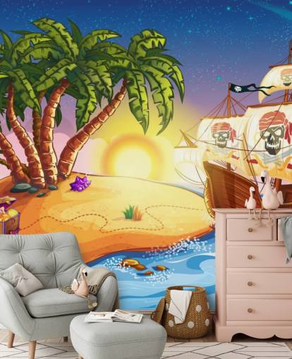 Pirate Island and Ship Wall Mural Pirate Island and Ship Wall Mural