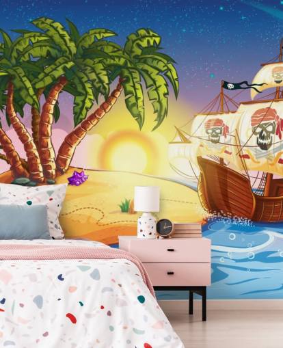 Pirateninsel und Schiff Fototapete