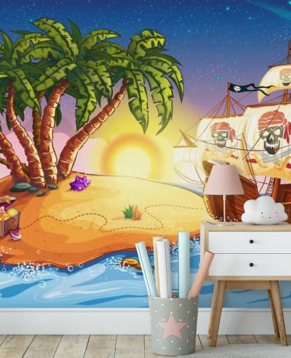 Pirate Island and Ship Wall Mural