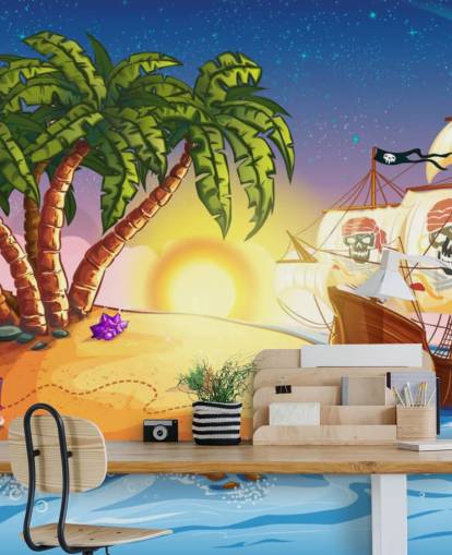 Pirate Island and Ship Wall Mural Pirate Island and Ship Wall Mural