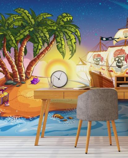 Pirate Island and Ship Wall Mural