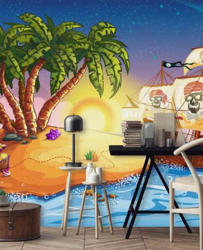 Pirate Island and Ship Wall Mural