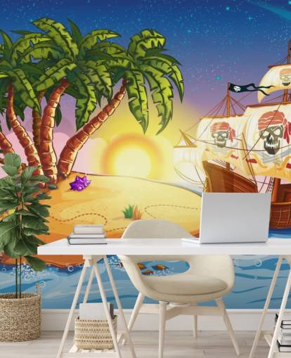 Pirate Island and Ship Wall Mural