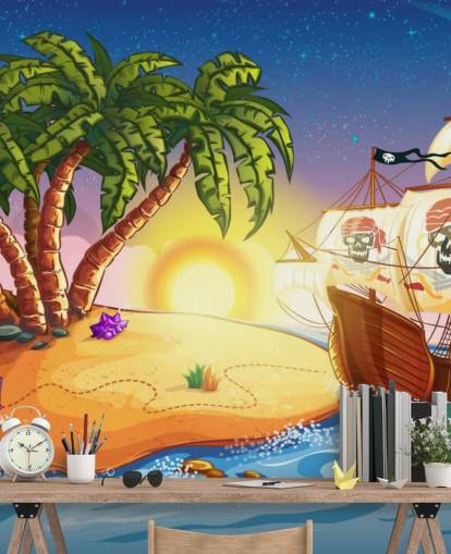 Pirate Island and Ship Wall Mural Pirate Island and Ship Wall Mural