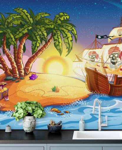 Pirate Island and Ship Wall Mural