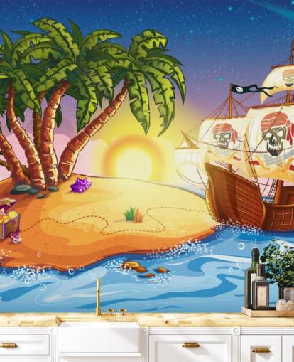 Pirate Island och fartyg väggmålning Pirate Island och fartyg väggmålning