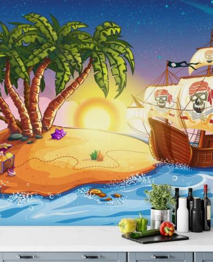 Pirate Island and Ship Wall Mural