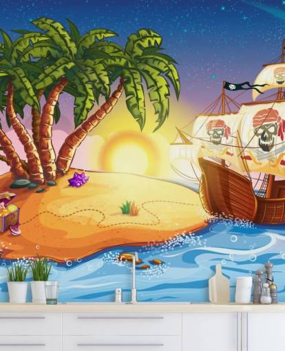 Pirate Island and Ship Wall Mural Pirate Island and Ship Wall Mural