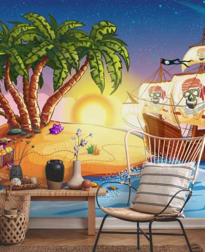 Pirateninsel und Schiff Fototapete