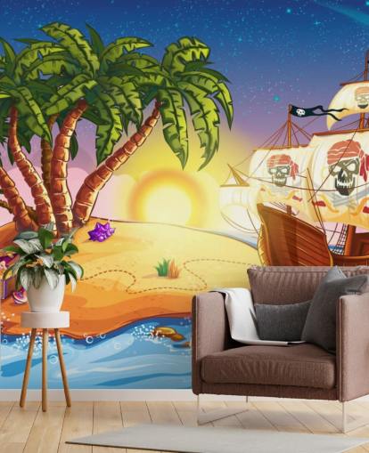 Pirate Island and Ship Wall Mural