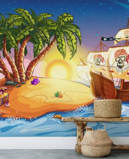 Pirate Island and Ship Wall Mural