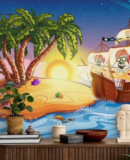 Pirate Island and Ship Wall Mural