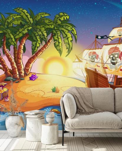Pirate Island and Ship Wall Mural