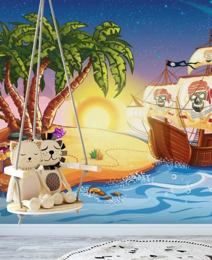 Pirate Island and Ship Wall Mural