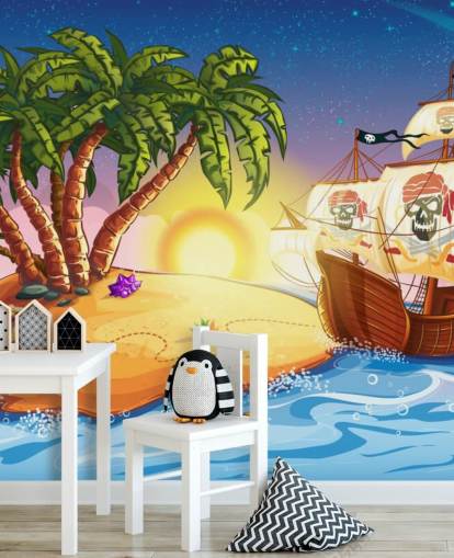 Decorazione murale con nave e isola dei pirati