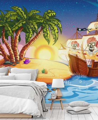 Mural de pared Isla pirata y barco