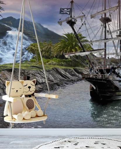 Piratenschip bij de muurschildering van Shore