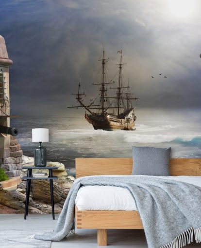 Fondo de pantalla Barco pirata en mar tormentoso