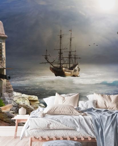 Fondo de pantalla Barco pirata en mar tormentoso